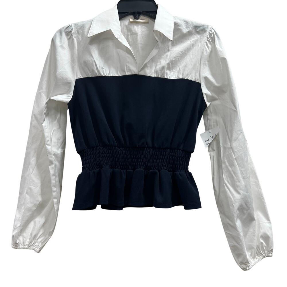 Urban Rose cosplay academia preppy navy blue and white peplum blouse SZ S